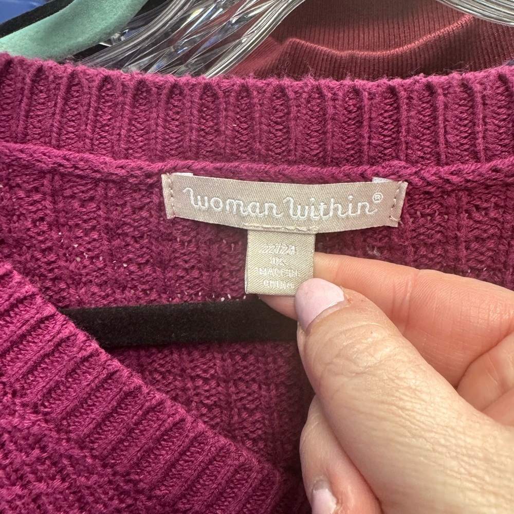 Woman Within | Burgundy Side Button V-Neck Waffle Knit Sweater | size 3x - Picture 3 of 4